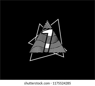 Abstract Artistic Triangle Striped Wave Number 7 Monogram Logo