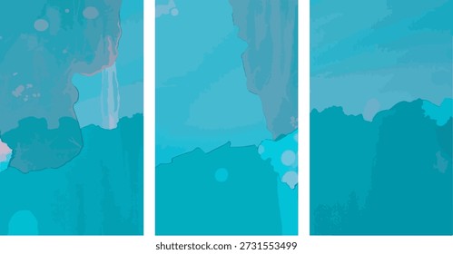 Abstractas tríptico artístico con tonos turquesas