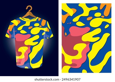 Abstract Artistic T-shirt Design with Vibrant Fluid Shapes - T-Shirt Pattern