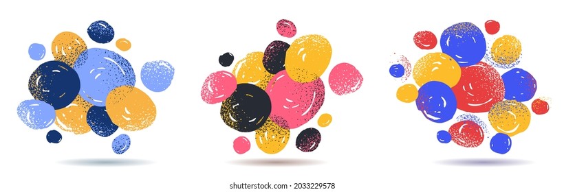 Abstract artistic vector backgrounds with hand drawn colorful circles set, positive cute and funny, art style illustrations for creative advertising or decoration collection.