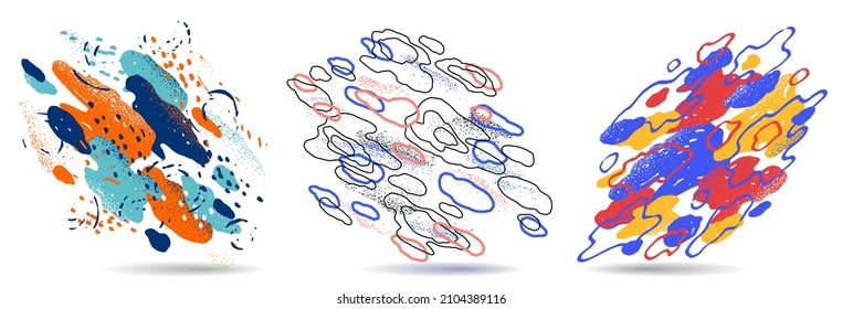 Abstrakte künstlerische Vektorhintergründe mit handgezeichneten bunten Elementen, positiven, niedlichen und lustigen Illustrationen im Kunststil für kreative Werbe- oder Dekorationskollektionen.