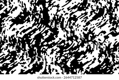 Abstract artistic wavy black and white pattern. Dynamic psychedelic background. Grunge urban style. Vector illustration