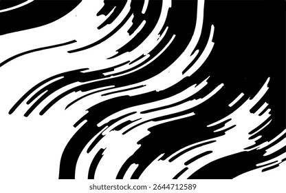 Abstract artistic wavy black and white pattern. Dynamic psychedelic background. Grunge urban style. Vector illustration