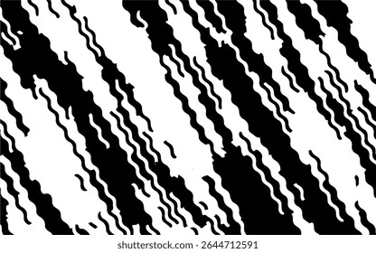 Abstract artistic wavy black and white pattern. Dynamic psychedelic background. Grunge urban style. Vector illustration