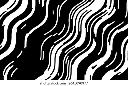 Abstract artistic wavy black and white pattern. Dynamic psychedelic background. Grunge urban style. Vector illustration