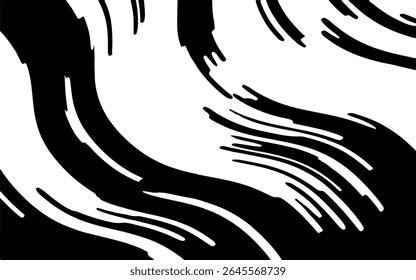 Abstract artistic wavy black and white pattern. Dynamic psychedelic background. Grunge urban style. Vector illustration