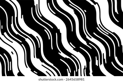 Abstract artistic wavy black and white pattern. Dynamic psychedelic background. Grunge urban style. Vector illustration