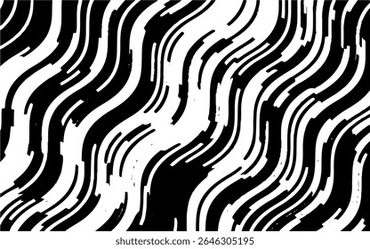 Abstract artistic wavy black and white pattern. Dynamic psychedelic background. Grunge urban style. Vector illustration