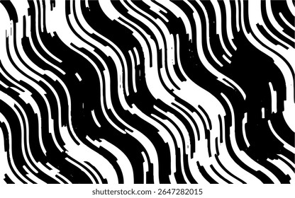 Abstract artistic wavy black and white pattern. Dynamic psychedelic background. Grunge urban style. Vector illustration