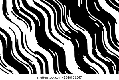 Abstract artistic wavy black and white pattern. Dynamic psychedelic background. Grunge urban style. Vector illustration