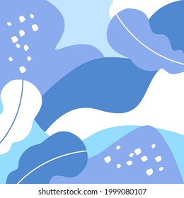 abstrakter, künstlerischer Winter-Weihnachtskulisse mit floralem Schnee, trendige moderne Kunsttexturen in Blau, Vektorgrafik