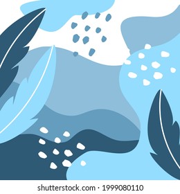 abstract artistic winter christmas cold  season background with wavy fluid shapes foliage snow, trendy modern art textures in shades of blue, vector illustration graphic