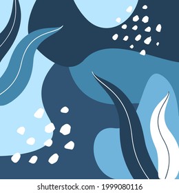 abstract artistic winter christmas cold  season background with wavy fluid shapes foliage snow, trendy modern art textures in shades of blue, vector illustration graphic
