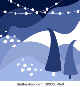 abstract artistic winter christmas cold  season background with wavy fluid shapes foliage snow, trendy modern art textures in shades of blue, vector illustration graphic