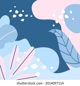 abstract artistic winter christmas cold  season background with wavy fluid shapes foliage snow, trendy modern art textures in shades of blue, vector illustration graphic