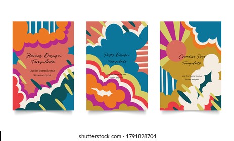 Abstract Arts 70s Cover Design Vector. Modern Art 1970s Graphics Design For Poster, Social Ads, Business Cards, Invitations,  Flyers And Brochures.