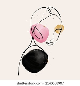 Abstract arts background creative minimalist with women faces and shapes for wall decoration. feminine concept. painting for postcard, wall decor, print, card, wallpaper, background. vector design