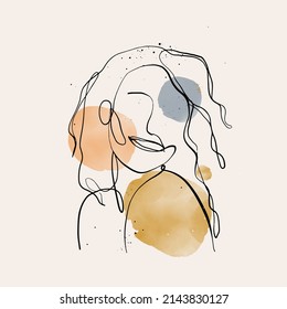 Abstrakter Kunsthintergrund, kreativer Minimalist mit Frauengesichtern und Formen für die Wanddekoration. feminines Konzept. Gemälde für Postkarte, Tapete, Druck, Karte, Tapete, Hintergrund. Vektordesign