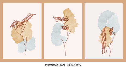 Abstract arts background with flower vector. Art brush elements with vintage poster design.