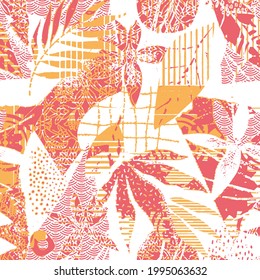 Abstract arts background with Japanese floral leaf  pattern vector. Art geometric template Art brush elements with contemporary poster seamless pattern design.