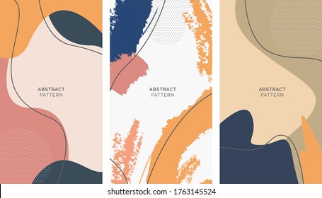 Abstract arts background with Japanese pattern vector. Art landscape with geometric template Brush stroke elements with Painting poster design.