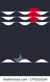 Abstract arts background with Japanese pattern vector. Art landscape with geometric template Brush stroke elements with Painting poster design.