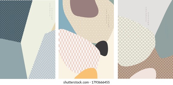 Resumen de fondo artístico con vector de patrón japonés. Paisaje de arte con plantilla geométrica Elementos de pincel de arte con diseño de afiches contemporáneos.