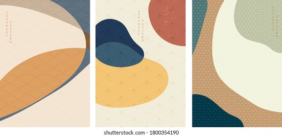 Abstract arts background with Japanese pattern vector. Art landscape with geometric template.