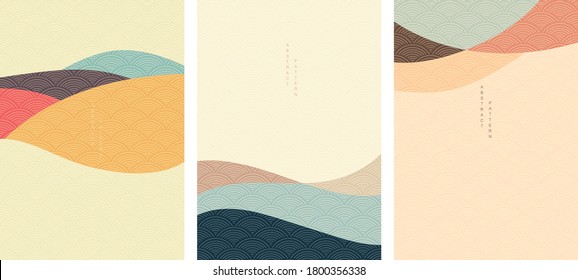 Abstract arts background with Japanese pattern vector. Art landscape with geometric template. Curve elements.