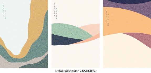 Abstract arts background with Japanese pattern vector. Art landscape with geometric template 