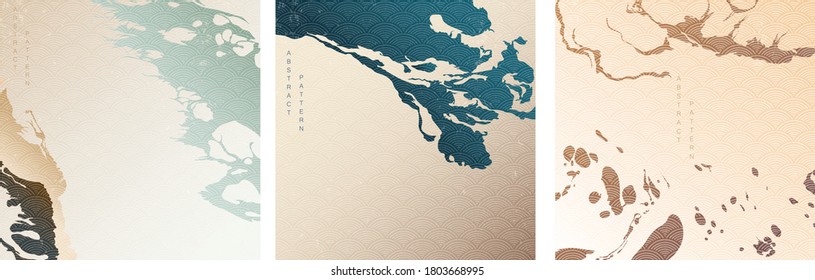 Abstract arts background with Japanese pattern vector. Geometric template with Art acrylic brush elements. Contemporary poster design. 
