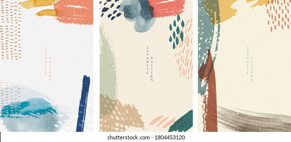 Resumen de fondo artístico con vector de patrón japonés. Textura acuarela con plantilla geométrica Elementos de pincel de arte con diseño de afiches contemporáneo.