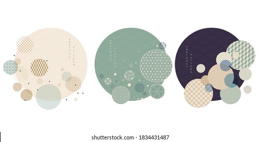 Abstract arts background with Japanese pattern vector. Circle logo design with geometric elements in vintage style.