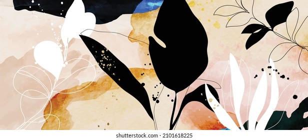 Abstract arts watercolor background. Vector design with floral, flower, leaves and watercolor brush texture. Creative art design for prints, wall art, home deco, wallpaper and cover template.