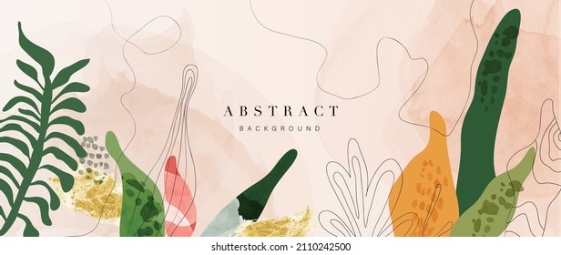 Abstract arts watercolor background. Vector design with floral, flower, leaves and watercolor brush texture. Creative art design for prints, wall art, home deco, wallpaper and cover template.