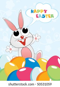 abstract artwork background with colorful egg, smile rabbit
