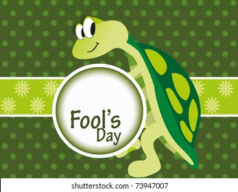 abstract artwork background with cute tortoise holding fools day frame