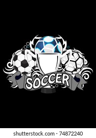 abstract artwork background with football, ribbon and trophy
