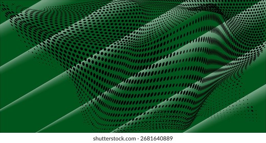 An abstract artwork combining green wavy dot patterns with enchanting white light beams. It creates a dramatic, artistic, and inspiring atmosphere.