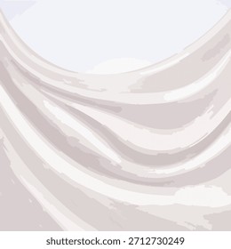 Una obra de arte abstracta presenta una tela blanca suave y fluida contra un fondo liso. El estilo es suave, con sutiles sombras que sugieren movimiento y textura. Ideal para crear una sensación de elegancia.
