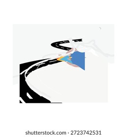 Abstract artwork featuring black brushstrokes and colorful geometric shapes