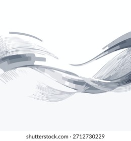Trabalho artístico abstrato com linhas e formas fluindo em vários tons de azul. O design é definido contra um fundo branco limpo. Esta ilustração versátil evoca uma sensação de movimento e fluidez.