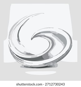 Ein abstraktes Kunstwerk mit einer wirbelnden Form, die in Graustufen gerendert wird. Das Bild hat ein strukturiertes, pinselstrichartiges Aussehen und einen weichen, diffusen Lichteffekt, der auf neutralem Hintergrund eingestellt ist.
