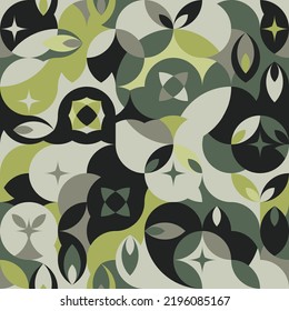 Abstract artwork made with various simple geometric forms and monochrome graphics elements. Seamless pattern, useful for poster, cover, prints, fabric, wallpaper. Vector background