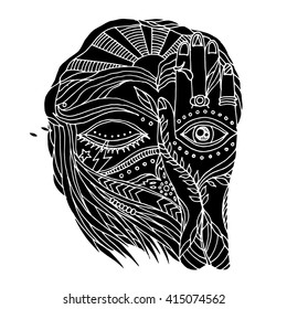 abstract artwork open, close eyes and mind human with nature natural element, vector illustration design hand drawn