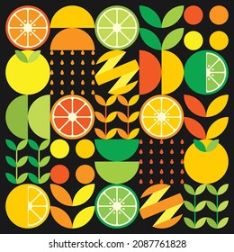 Abstract artwork of orange fruit symbol icon. Simple flat vector of fruits. Colorful citrus, lemon, lime. suitable for poster background, wallpaper, web, or banner. Minimalist style. Editable, EPS 10.