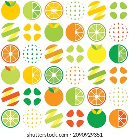 Abstract artwork of orange fruit symbol icon. Simple flat vector of fruits. Colorful orange geometric illustration, lemon, lime, minimalist style. Suitable for poster background, wallpaper, or banner.