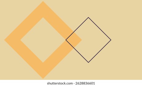 Obra de arte abstrata com sobreposição de formas de diamante transparente em laranja e formas de contorno sobre um fundo bege, oferecendo um estilo minimalista equilibrado e moderno.