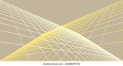 Obra de arte abstrata apresentando interseções de linhas amarelas e brancas formando um padrão geométrico contra um fundo bege neutro, representando criatividade, equilíbrio,
