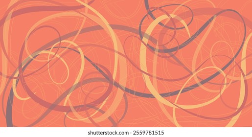 Abstract artwork with tangled lines and curves in warm tones. Modern colored background. Vector illustration stock.